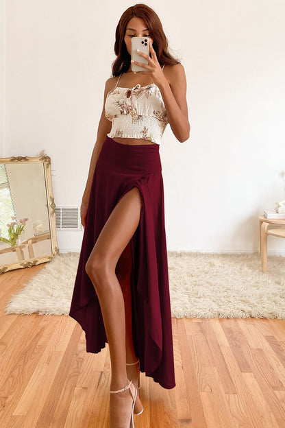 high waisted maxi flared skirt
