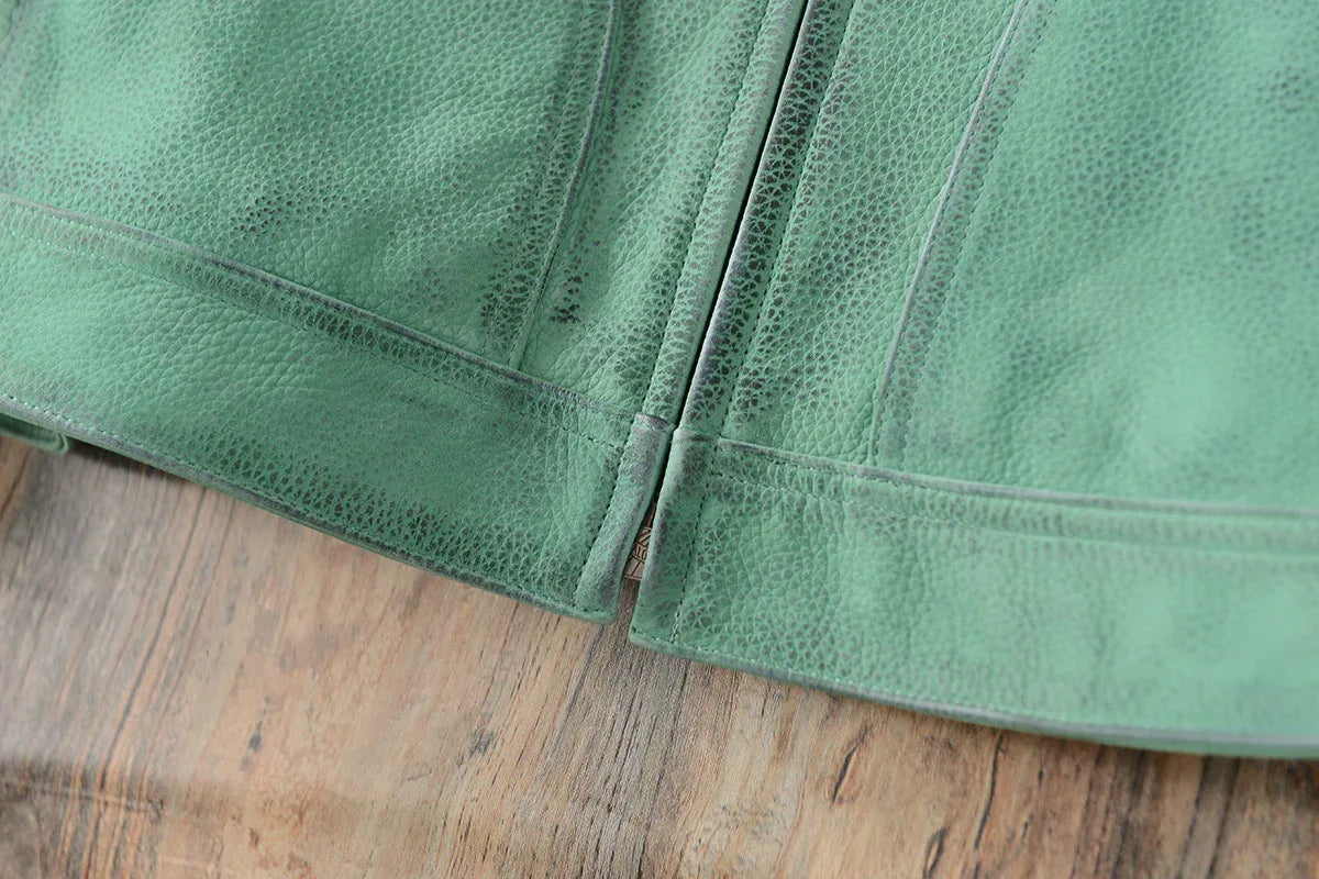 Men’s Distressed Emerald Green Leather Jacket