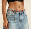 Red Oval Rhinestone Waist Chain with Gold Tone Links
