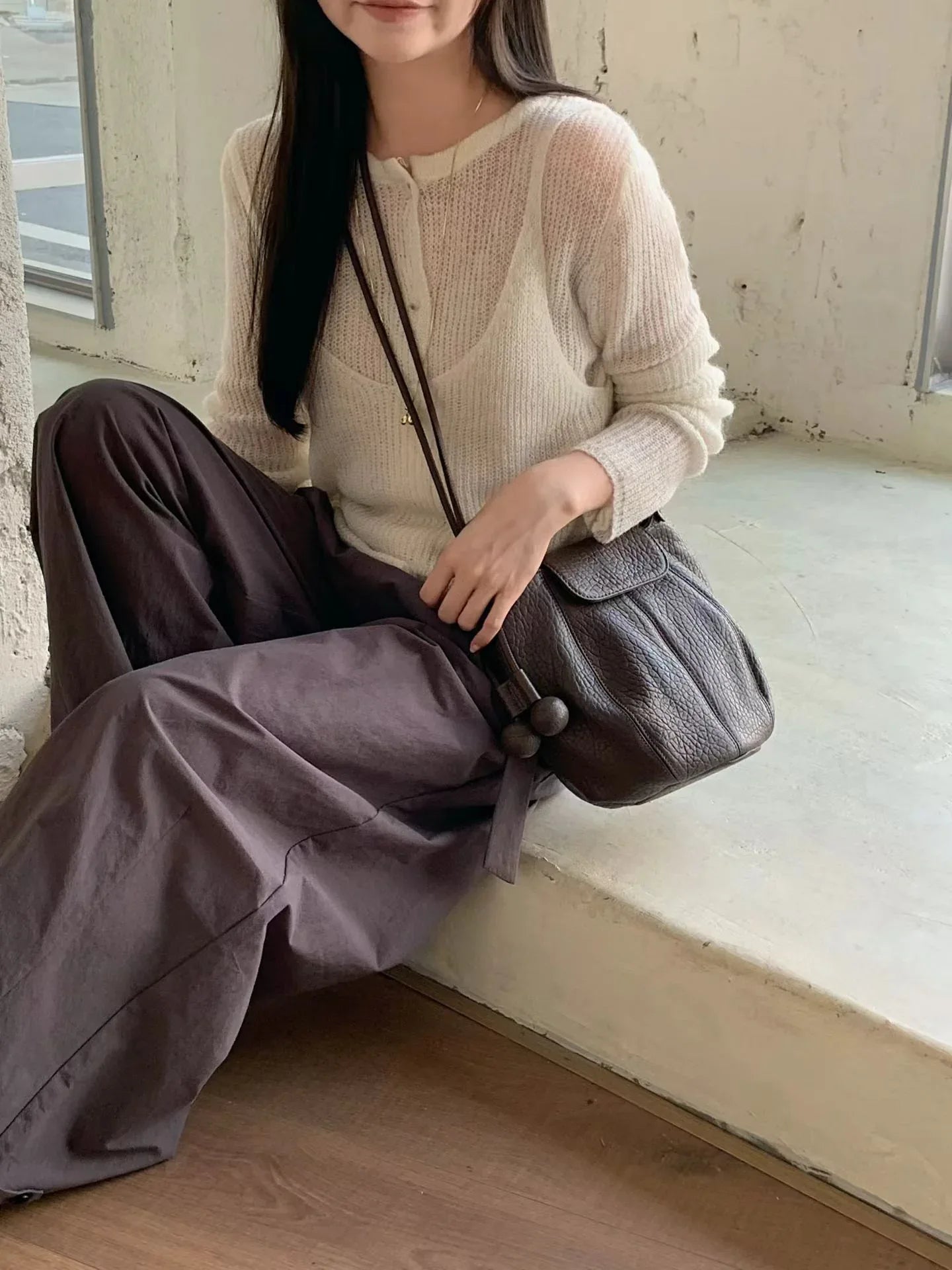 Women’s Genuine Leather Pumpkin Bucket Bag