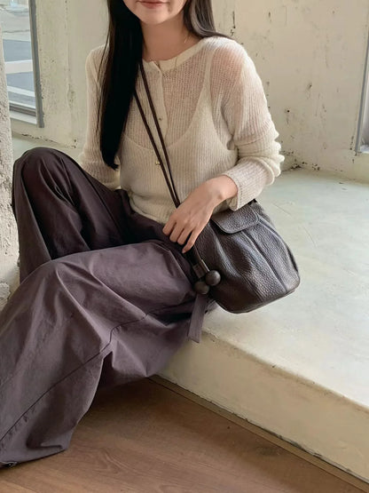 Women’s Genuine Leather Pumpkin Bucket Bag