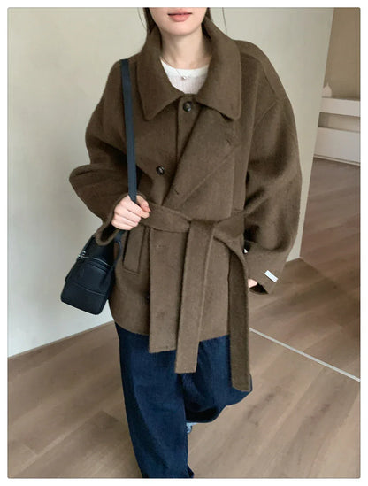 Short Double-Sided Hand-Sewn Wool Coat