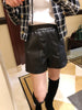 Women’s Genuine Sheepskin Leather High Waist Shorts with Pockets