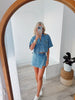 Two Piece Denim Short Set Skirt with Cropped Jean Top