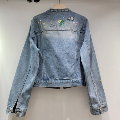 Women’s Embroidered Floral Sequin Denim Jacket Short Fit