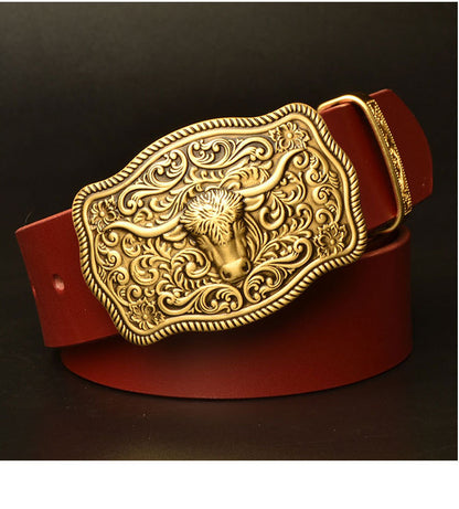 Men’s Western Ox Buckle Full Grain Cowhide Belt