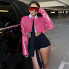 Red Cropped Faux Leather Jacket for Women