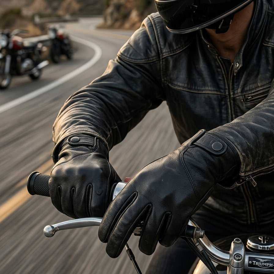 Men’s Leather Motorcycle Gloves in Top-Grain Cowhide for Riding