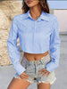 Solid Button Front Crop Shirt