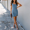 Sleeveless Denim Bodycon Mini Dress with Slit