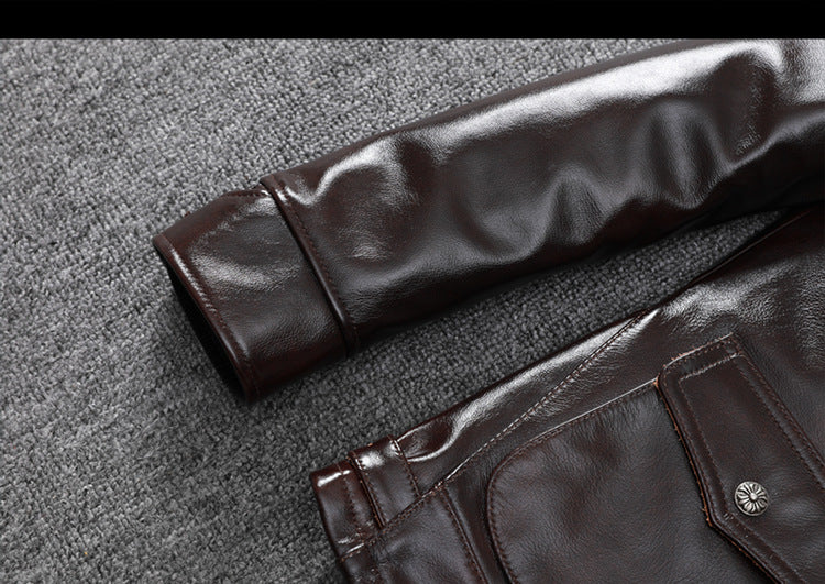 Men’s Genuine Leather Aviator Jacket Wax Finish Flight Style