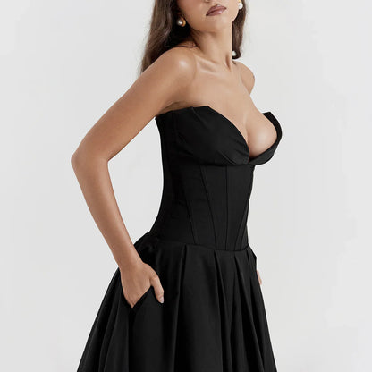 strapless v-neck corset a-line long dress