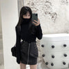 Leather Mini Skirt  High Waist  Front Lace-Up