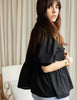 Women Puff Sleeve Bow Button Top Vintage Ruffle Hem Summer Blouse