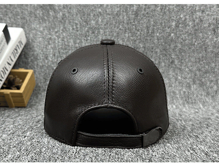Men’s Genuine Leather Baseball Cap with Adjustable Buckle
