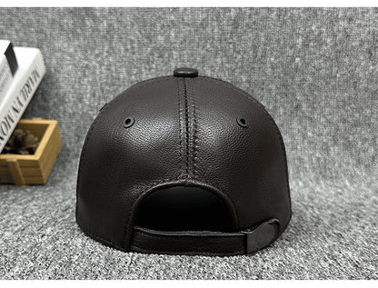 Men’s Genuine Leather Baseball Cap with Adjustable Buckle