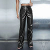 High Waisted Faux Leather Pants Wide Leg Split Hem