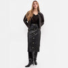 Black Faux Leather Pencil Skirt With Gold Buttons