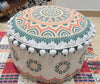 Pouffe Stool with Bohemian Geometric Print and Pom Pom Trim