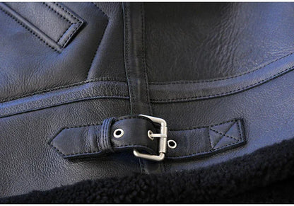 Men Real Sheepskin Shearling Fur Flight Bomber Jacket