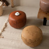 Round Faux Leather Pouf Ottoman with Moroccan Embossed Print