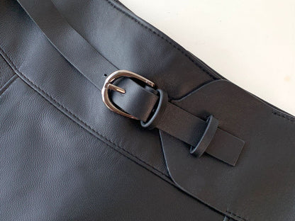 Women’s Genuine Leather High Waist Midi Skirt