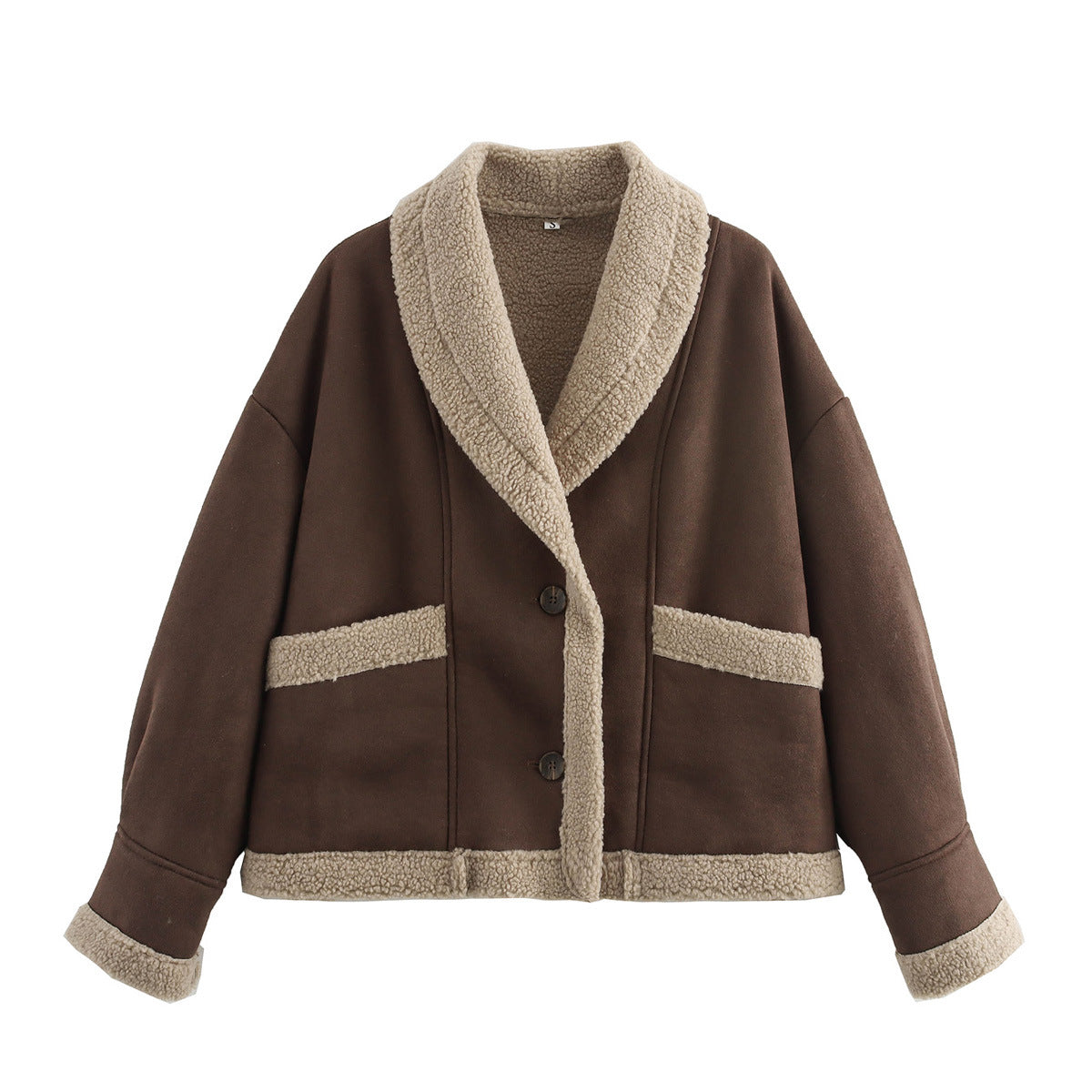 Retro camel shearling lapel winter coat women 4 S