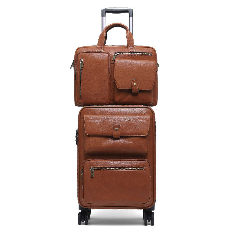 Premium Leather Trolley Suitcase Set