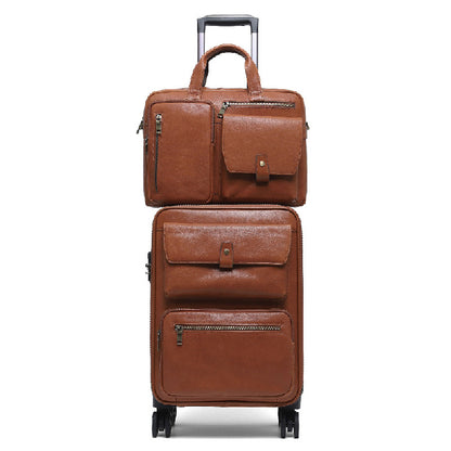 Premium Leather Trolley Suitcase Set