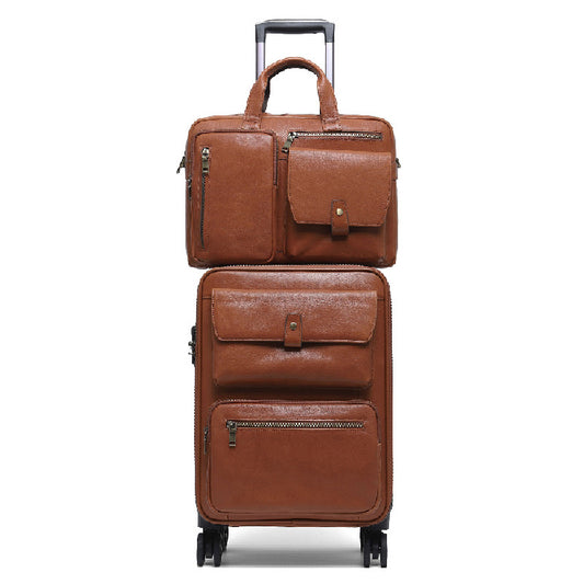 Premium Leather Trolley Suitcase Set
