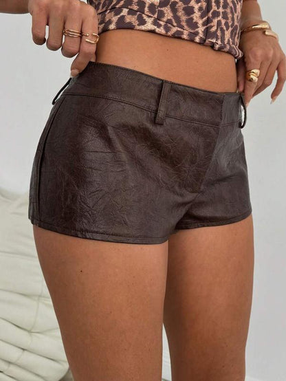 Women's High Waisted Brown Faux Leather Shorts