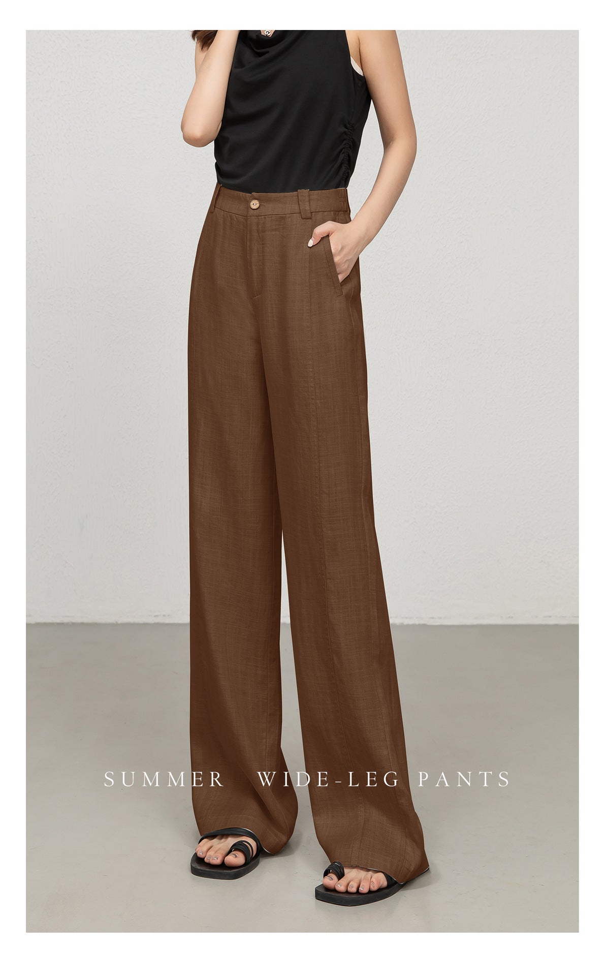 Wide leg trousers women in navy and brown