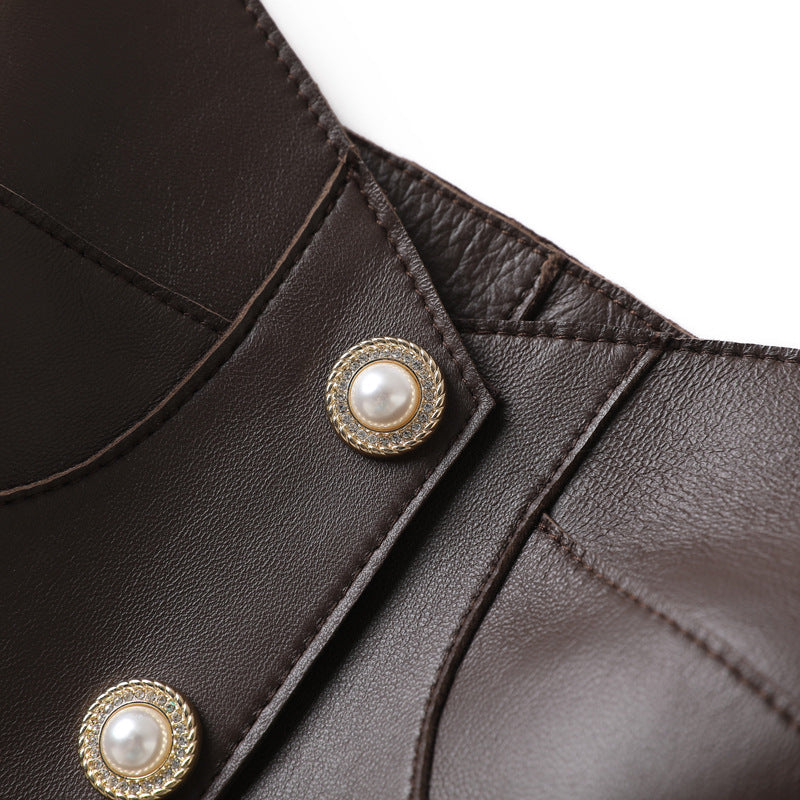 Brown Leather Slimming Vest For Women Slim Waist Suspender