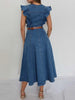 Women’s Denim Dress Midi Ruffled Shoulders