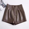 High waisted sheepskin leather shorts for summer women Brown S