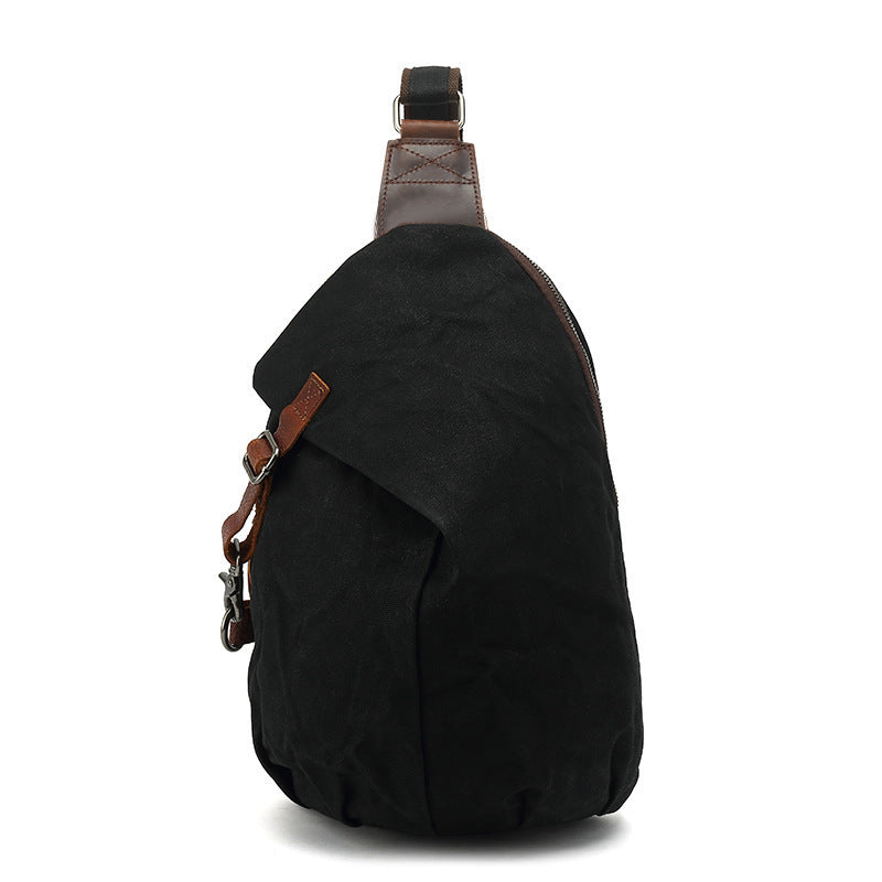Men’s Oil-Waxed Canvas Sling Bag with Top-Grain Cowhide Leather