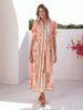 Peach print linen waist tie maxi dress
