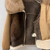 Women Real Fur Bomber Jacket Genuine Sheepskin with Fox Fur Collar