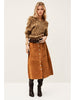 Corduroy Midi Skirt High Waist Button Front Brown A-Line