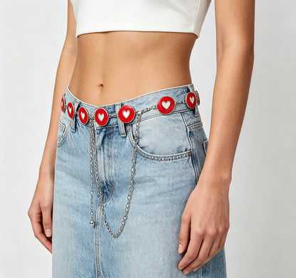 Women’s Red Enamel Heart Waist Chain with Draped Detail