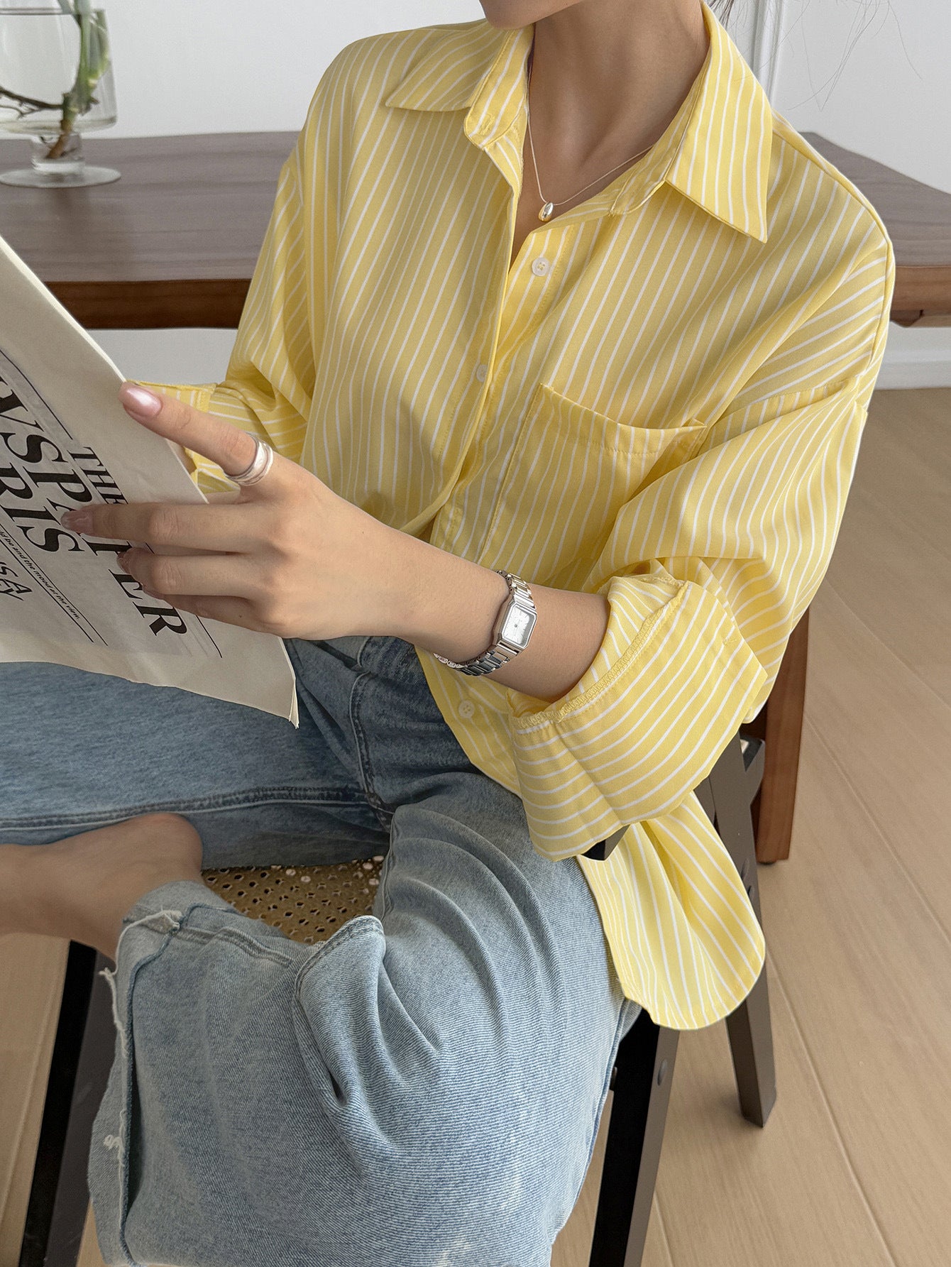 Women Drop Shoulder Button Down Shirt