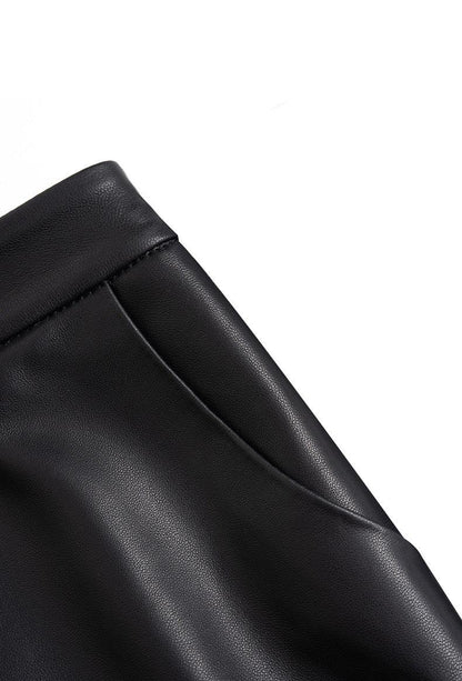 Genuine sheepskin black leather hot shorts