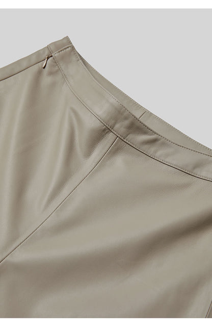 Irregular Cut Leather Wide Leg Pants for Women Cropped Straight Fit