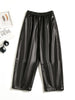 Women Black Genuine Leather Baggy Pants Loose Fit Wide Leg