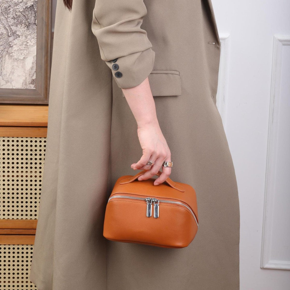 Women’s Genuine Leather Cosmetic Bag with Interior Travel Organizer