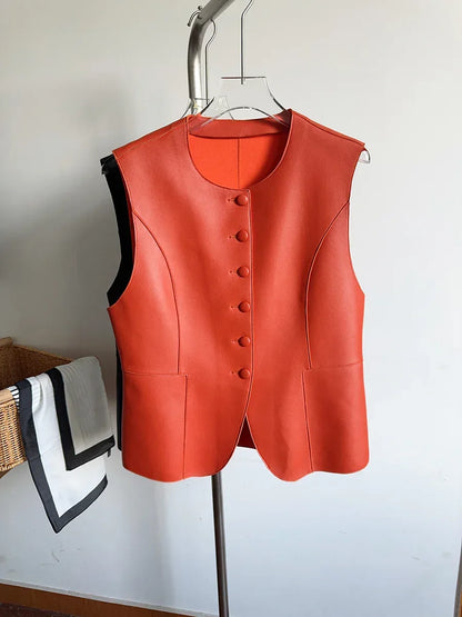 Women’s Red Sheepskin Leather Riding Vest