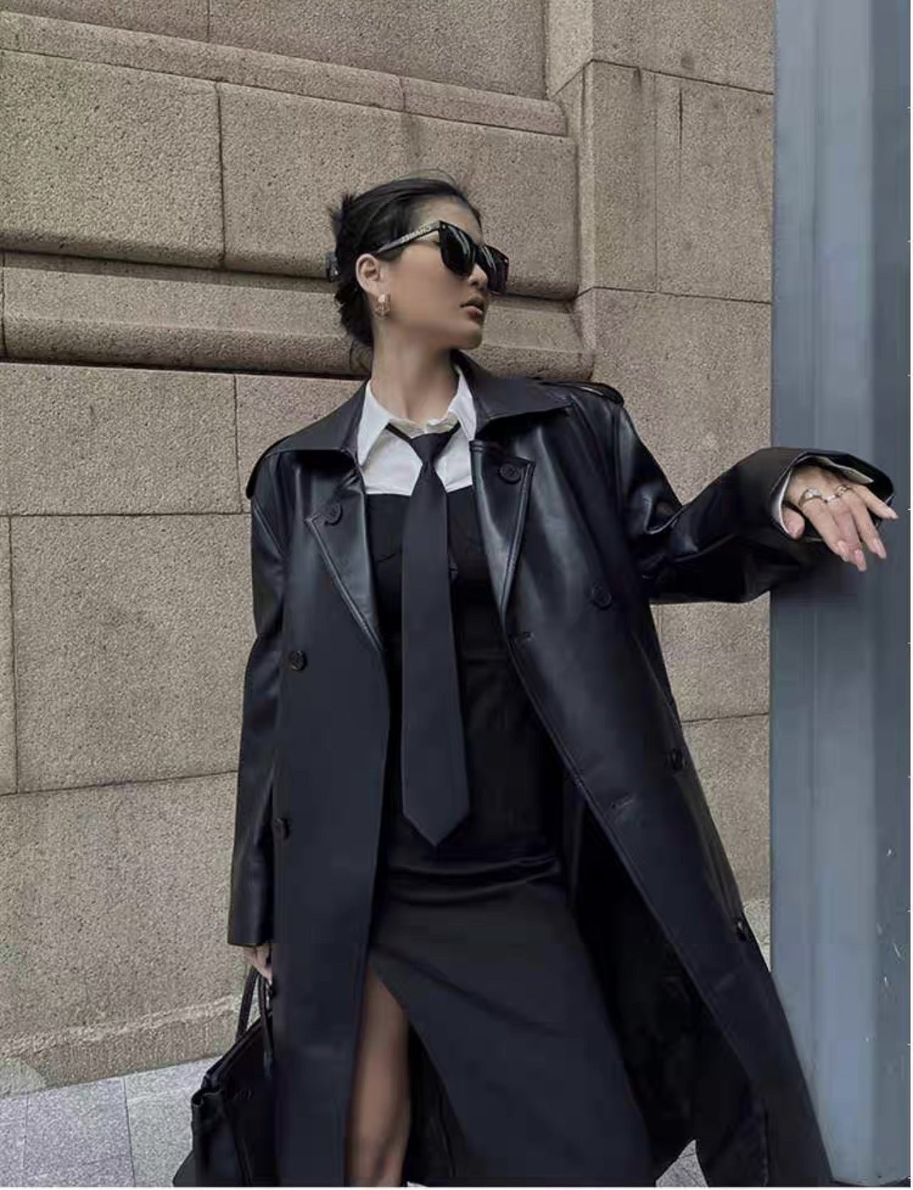 Over the Knee Faux Leather Women Long Coat