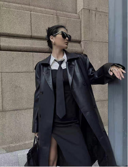 Over the Knee Faux Leather Women Long Coat