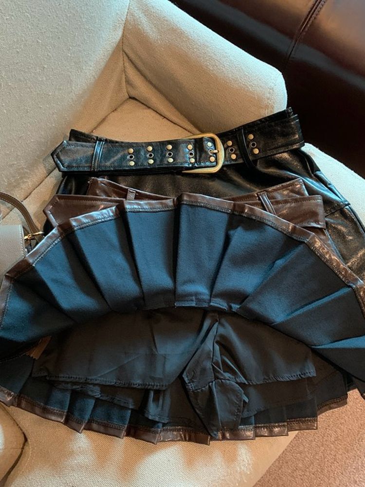 Women Pleated Leather Skirt