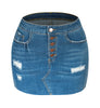 Ripped Washed Denim Mini Skirt with Multi-Button Front